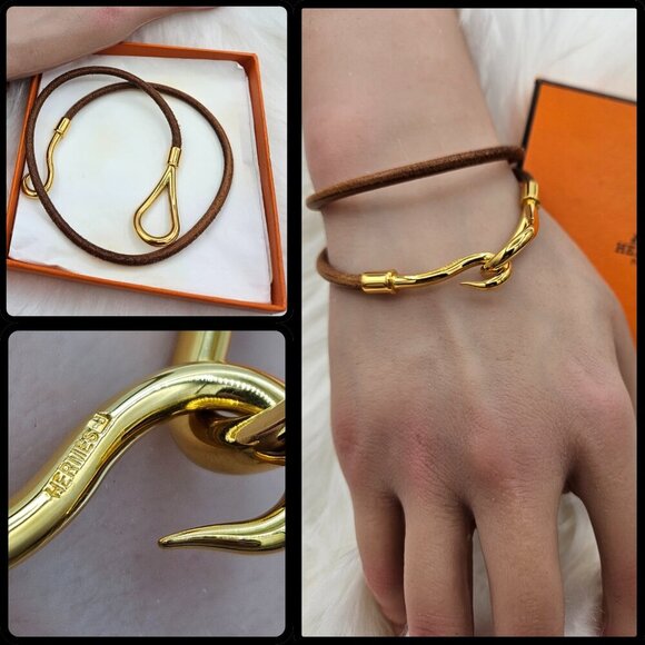 Hermès Brown Leather Hook Bracelet - Picture 13 of 15